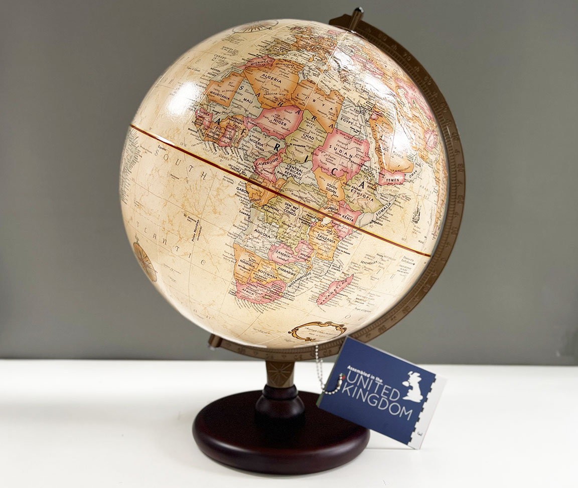 The Piedmont Globe - Quả Địa Cầu Đế Gỗ, Tiếng Anh Cao Cấp Tông Màu Cổ Điển